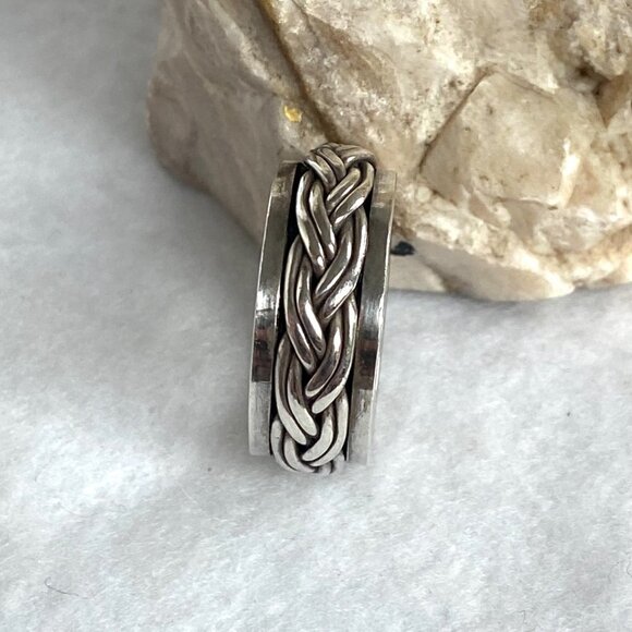 Sterling Silver 925 8MM Unisex Braided Rope Wide Band Spinner Ring Size 8.25 8g - Picture 15 of 16